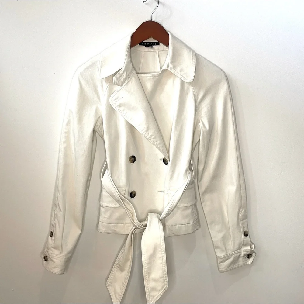Theory Double Breasted Belted White Jacket - size small - Picture 1 of 12